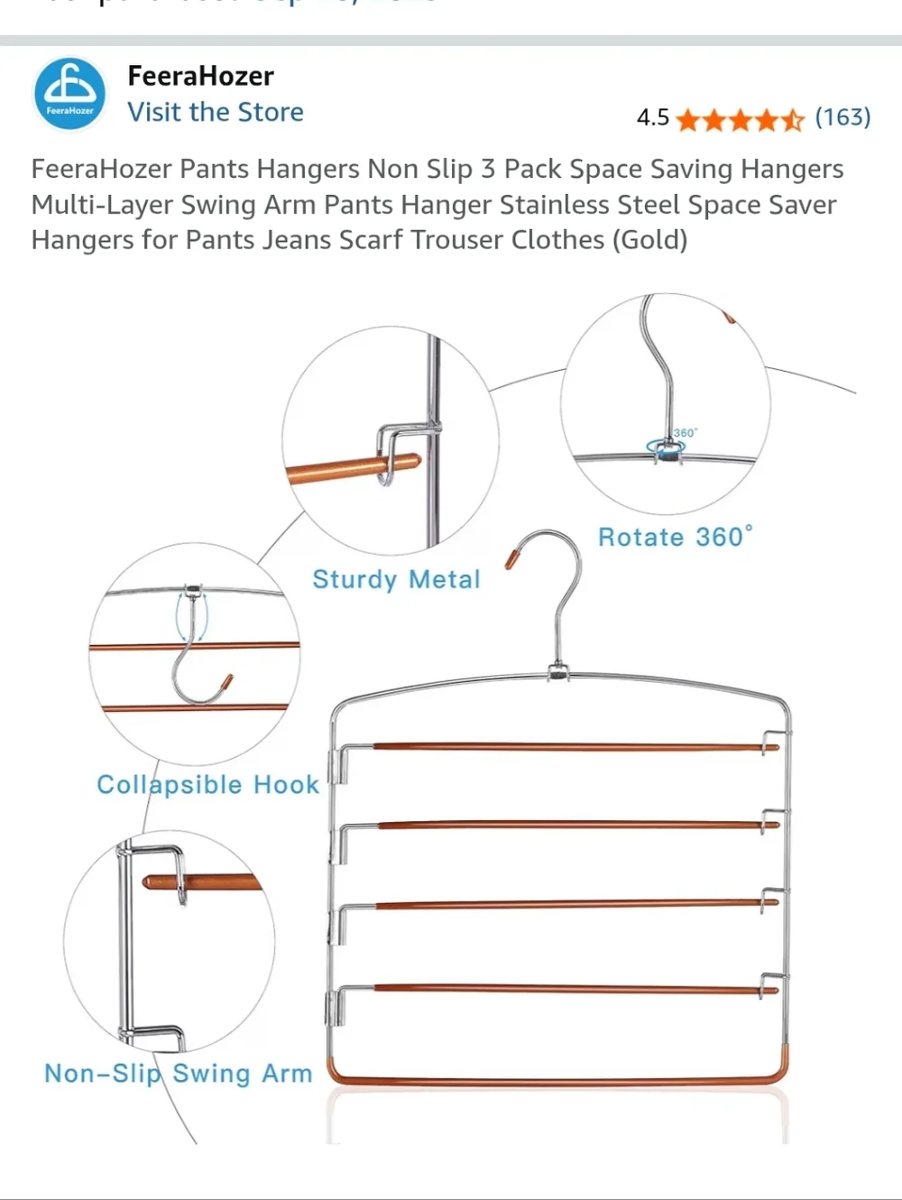 Set of 3 Metal Multi-Tier Pants/Skirt Hangers in Copper and Silver